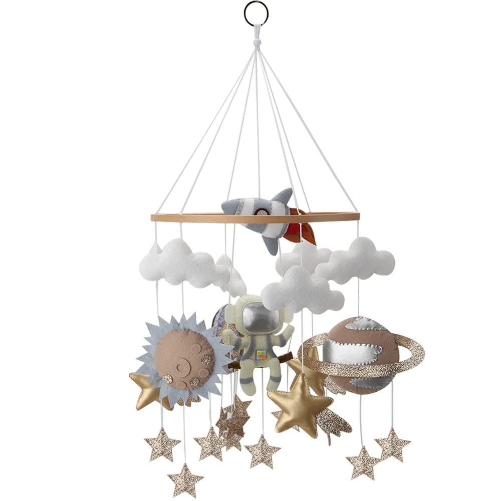 Space Baby Mobile Hand Made Felt Planet Crib Mobile Kids Shower Gift Craft Bed Cot Hanging Mobile Astronaut