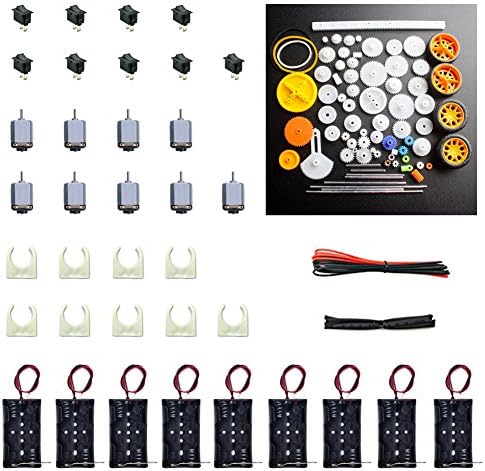 9 Set Rectangular DC Motor 1.5-3V 15000RPM Mini Electric Motor with 78 Type Plastic Gears, 2 x 1.5V AA Battery Holder, 10” Copper Wire, Motor Mounting Bracket, Boat Rocker Switch by Topoox