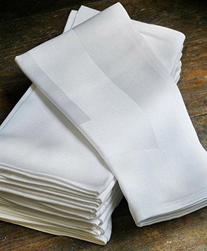 Set of 6 Napkins 55x55cm White Satin Band - 100% Egyptian Cotton