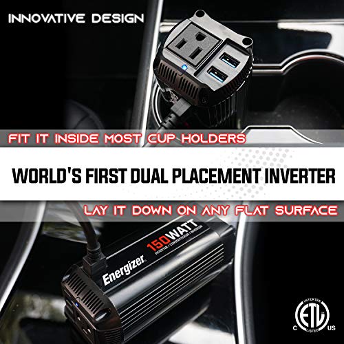 Energizer 150 Watt Dual Power Inverter 12V to 110V, Modified Sine Wave