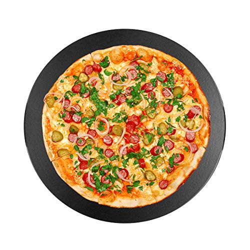 waykea 13” Ceramic Glazed Pizza Stone for Oven Grill or BBQ | Premium Bread Baking Stone Cordierite Pizza Grilling Stone, Black, Round