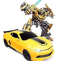 LLDDP Deformation robot 1:14 Model Yellow Transformation Car Toy RC Sports Car Transformer Autobots One Button Transform Into Robot Electronic Remote Control RC Grand Sport Vitesse Stunt Vehicle For K