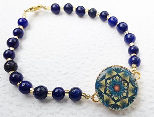 Par 4 Collection Ball Marker Ankle Bracelet - Lush Lapis Lazuli with Gold Glass Beads