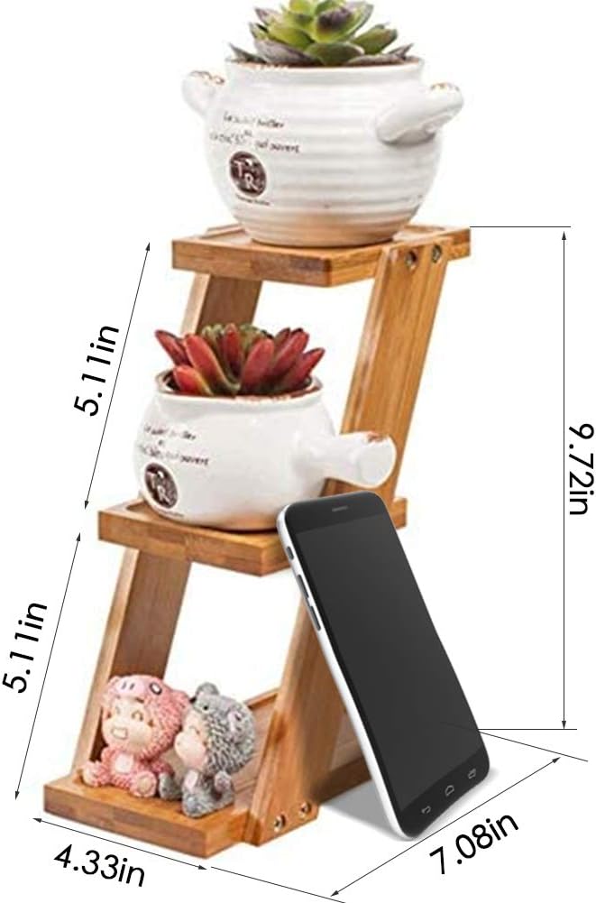 XQK Bamboo 3 Tier Potted Plant Stand, Multi-Layer Balcony Flower Shelf Indoor Outdoor Planter Display Shelving - Pot Not Included - Image 3