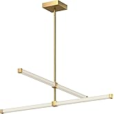 Kuzco Lighting Blade 32" Chandelier | Brushed Gold Finish | Modern LED Linear Pendant Light | Ribbed Acrylic Diffusers | Up/D