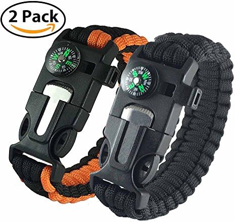 YOMOSI Survival Paracord Bracelet, Emergency Outdoor Survival Gear Kit with Embedded Compass,Fire Starter,Emergency Knife,Whistle,Rescue Rope(black+orange)