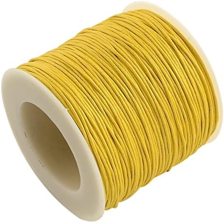 Beadthoven 1 Roll 1mm Waxed Cotton Thread Beading Cord for Jewelry Making Leather Sewing Crafting Macrame Supplies 100 Yards per Roll Spool (Gold)