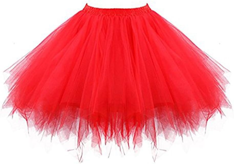 ResPai 80s Adult Neon Tutu Skirt Petticoat Fancy Dress 1980s 50s Costume Accessories Pink Red Multiple Color Vintage Disco Dance Ballet Tutu Women Girls, 8 Colors
