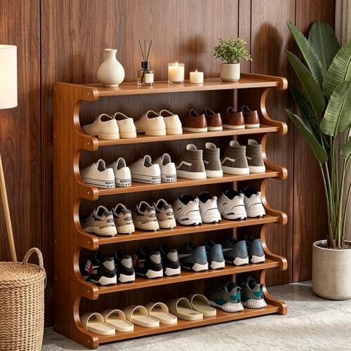 Zapatera Organizador, 6 Niveles, Con Capacidad Para 20-24 Pares de Zapatos, Zapatero de Bambú, Ideal Para Pasillos, Corredores y Entradas, 68 * 20 * 82CM