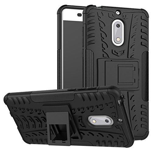 Nokia 6 case,yiakeng dual layer shockproof wallet armor hard glit…
