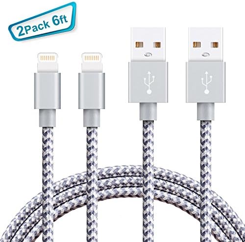 iPhone Cable Nikolable 2 Pack 6foot Lightning Cable Nylon Braided  for iPhone X 8 8 Plux 7 iPhone 6 6s 6 Plus iPhone 5 5s 5c  iPad  iPod (Slivery and Gray)