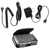 Fenzer Black Travel Auto Car Home Wall Charger Leather Case Pouch for Samsung SCH r210 r210a Spex r211 r400 r410 r520 Trill r610 u490 Trance u4700 Gleam u750 Alias 2