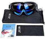 MOTINE Outdoor Sports Ski Goggles,UV Protection Windproof Ski Glasses for CS Army Tactical Military,Snowmobile,Bicycle,Motorcycle (Black&Blue)