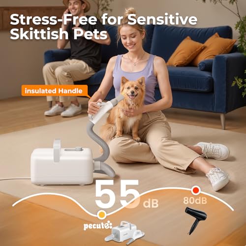 Pecute Poodle Dog Pulser with Hot and Cold Cycle Modes, Dog Hair Dryer, Professional Dog Blower, Adjustable Speed and Temperature, 4 Nozzles