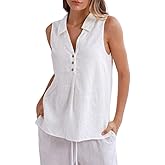 Amazhiyu Women's Pure Linen Summer Tank Tops Casual Sleeveless V-Neck Blouse White, X-Large