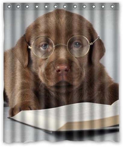 Mirryderr Generic Personalized Cute Knowledgeable Dog Wears Glasses To Read Books Funny Puppy Design Sold By Too Amazing Shower Curtain Bath Decor Curtain