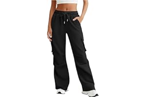 QotLoyi Cargo Sweatpants for Women Wide Leg High Waisted Joggers Baggy Drawstring Athletic Trousers Sweat Pants with Pockets
