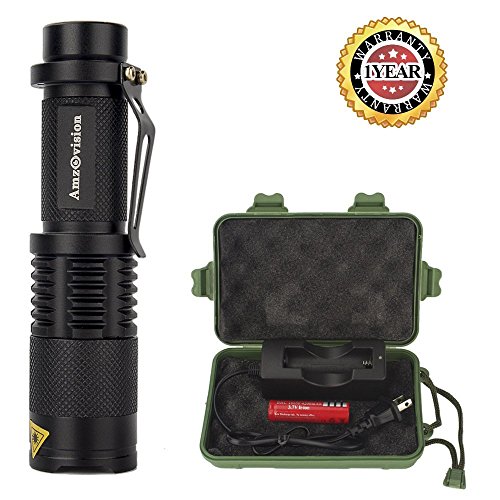 Amz vision Ultra Bright Tactical LED Rechargeable Portable Handheld High Powered Flashlight Torch with 5 Light Modes and 18650 Battery