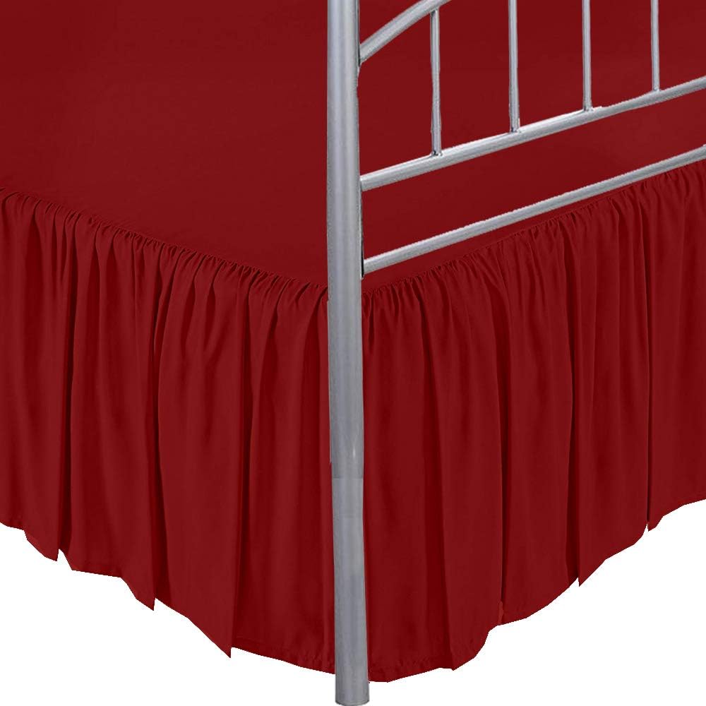 Ruffled Bed Skirt with Split CornersBurgundy,Twin BedSkirt