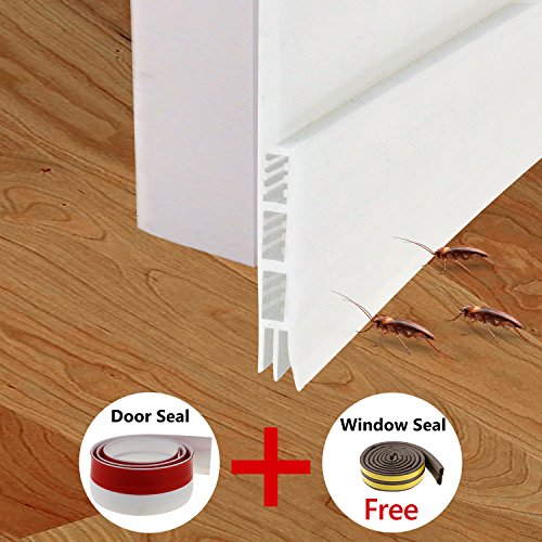 Click Here to See More Images Fixget Door Seal, Under Door Sweep Door Draft Stopper Weather Stripping Door Bottom Seal Rubber Weatherproof Seal + Window Seal for Cracks & Gaps, 2 Width X 35.8 Length Inch, 2 Seals