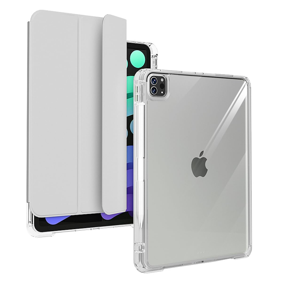 Photo 1 of Slim Case for iPad Pro 11 Inch 4th/3rd/2nd Generation (2022/2021/2020) Clear Case with Pencil Holder, Slide to Separate, Auto Sleep/Wake, Detachable Trifold with Stand Leather Cute Cover (Grey)