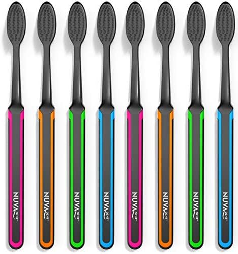 Nuva Dent Ultra Soft Bristle Charcoal Toothbrushes - Gentle, Slim Brush Head, Medium Tip - Clean Plaque, Whiten Teeth - Works w/Activated Charcoal Toothpaste or Teeth Whitening Products, 8 Pack Black