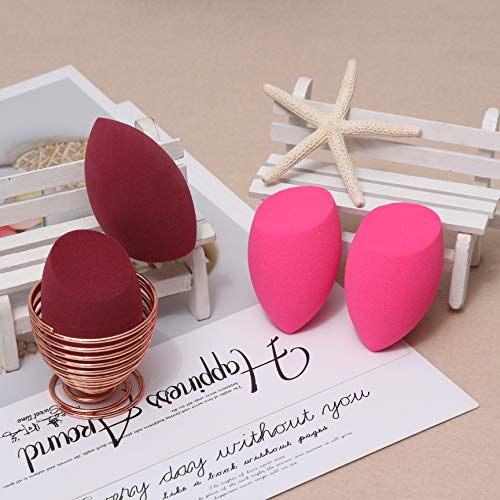 Makeup Sponge Latex-free Foundation Blending Sponges Set of 4 Pcs + Sponge Holder 1 Pc, Multi-color and Dual use (Pink & Wine)