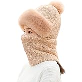 One-Piece Hat Womens Winter Warm Elastic Soft Ear Protection Knitted Scarf Mask Hat Fleece Lined Beanie Hat