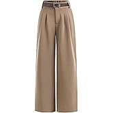 OYOANGLE Girl's High Waisted Pleated Wide Leg Pants Formal Uniform Dress Trousers with Belt