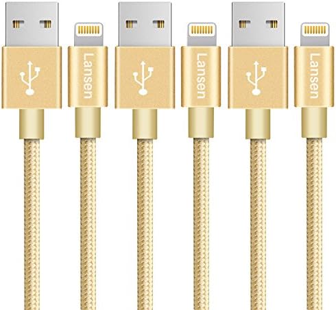 Lansen KARL01-026 Lansen iPhone Charger Cable Cord Nylon Braided Lightning Cable, Gold, 3 Pieces