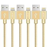 Lansen iPhone Charger Cable Cord 3Pack 3'/6'/10' FT Nylon Braided Lightning Cable-Gold