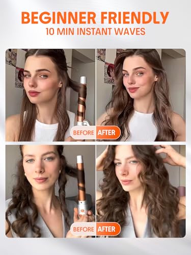 SHEGLAM Rotating Curling Iron Extra Long, Curl Cycle, 1 Inch Automatic Curling Wand for Long Hair, Self Spinning Barrel up to 430°F, Dual Voltage