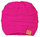 Black Thick Slouchy Knit Oversized Beanie Cap Hat,One Size,Neon Pink.Neon Pink