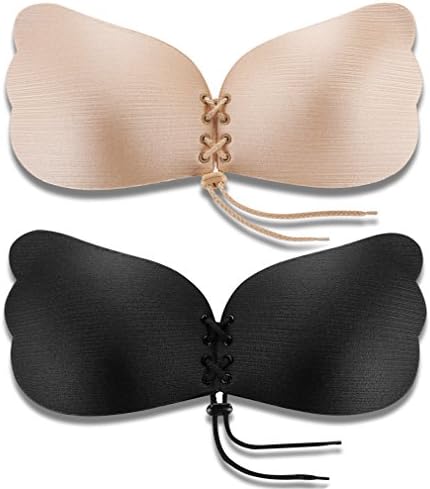Uniqhia Strapless Bra 2 Pack Self Adhesive Silicone Invisible Push-up Bras for Women and Girls