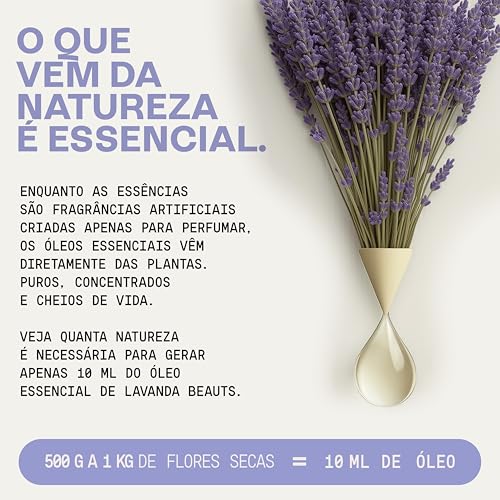 Óleo Essencial Lavanda Francesa - 100% Puro e Natural - Para Ansiedade, Estresse e Hora de Dormir - Calmante e Relaxante - Óleo Essencial Para Aromaterapia, Difusor, Massagem e Banho - 10 mL, Beauts