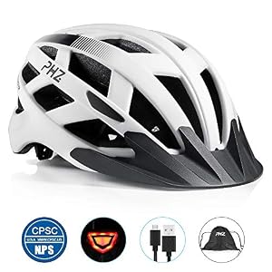 PHZ Bicycle Helmet with Safety LED Light Bike Cycle Road Mountain Skateboard Scooter Hoverboard CE Certified Adjustable…