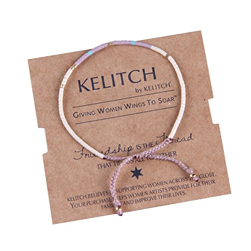 KELITCH Multicolor Crystal Shell Beaded Bracelets Handmade Friendship New Chain Jewelry (White/purple)