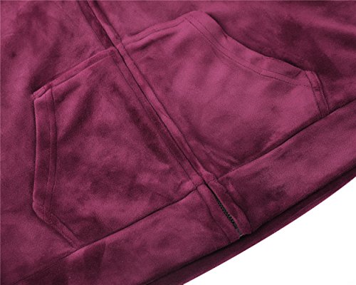 Dolcevida Women's Active Solid Velour Tracksuit Zip up Hoodie and Sweat Pant Set (Wine, M)