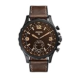 Fossil Q Men's Nate Stainless Steel and Leather Hybrid Smartwatch, Color: Black, Brown (Model: FTW1159)