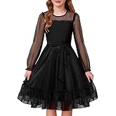 GRACE KARIN Girls Contrast Mesh Dress Formal Party Long Sleeve High Waist Tulle A-Line Fall Dresses for 6-12 Years