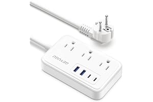 European Travel Plug Adapter - CA to Europe Plug Adapter Power Strip with 3 AC Outlets and 4 USB(1 PD20W) Type E/F Travel Ada