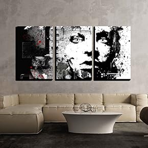 3 Piece Canvas Wall Art - Modern Teenage Girl on Grunge Background. Grunge Style. Modern Generation. - Modern Home Art Stretched and Framed Ready to Hang - 16"x24"x3 Panels