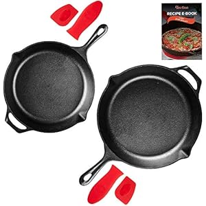Uno Casa Set van 2 gietijzeren koekenpannen – Gietijzeren pannenset met koekenpan 30 cm en 25 cm, Voorbehandelde…