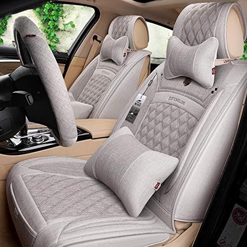 Linen Car Seat Cover, Four Seasons Universal Seat Protection Pad, for Volkswagen Bmw E46 E60 E90 Audi A3 B8 Ford Focus Fiat Skoda Rapid Accessories Car Styling,Gray