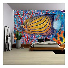 Blue Ring Angelfish Original Acrylic Painting on Sa-Paper - Removable Wall Mural | Self-Adhesive Large Wallpaper - 66x96 inches