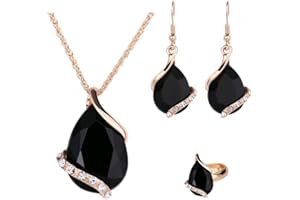 Ezing Women Crystal Pendant Gold Plated Chain Necklace Earring Jewelry Set