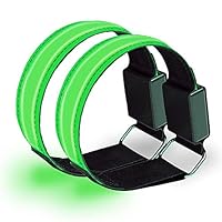 WXLAA 2-Pack LED Armband Adjustable Wristband Reflective Flashing Strips Ankle Glow Bracelet Safety Light for Night Jogging, Walking, Biking, Green