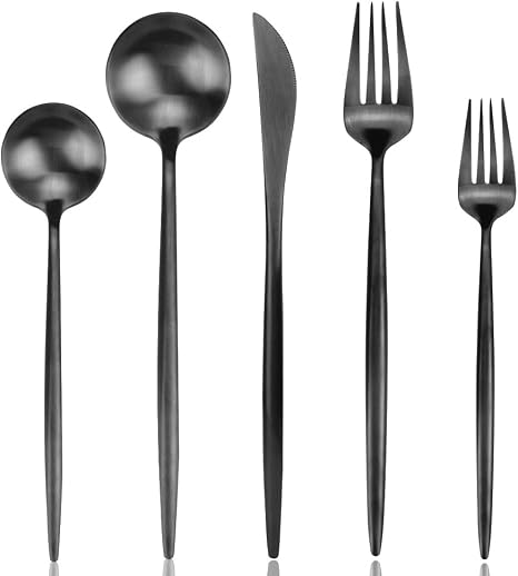 Aoosy 20 Pieces Matte Black Cutlery Sets Stainless Steel Cutlery Set Kitchen Flatware Set Tableware Dinnerware Set Knives Soup Spoons Fork Set For Home Camping Party 4 Sets Amazon Co Uk Kitchen Home