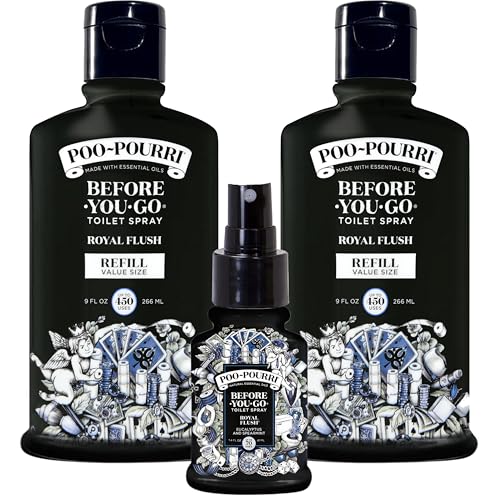 Poo-Pourri Before-You-Go Toilet Spray, Royal Flush, Refill Bottle 9 Fl Oz x2 and 1.4 Fl Oz Spray- Eucalyptus and Spearmint
