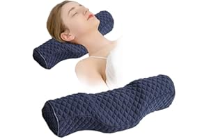 BEDAZE Cervical Neck Pillow for Pain Relief Sleeping, Neck roll Pillow Memory Foam for Stiff Neck Pain Relief ，Travel Bolster Pillow for Bed for Side Sleepers Back Sleeper. (Blue)